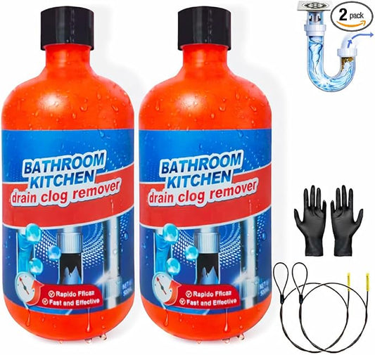 Drain Clog Remover, Drain Clog Dissolver, Opener-Cleaner, Toilet Clog Remover-Professional Strength Liquid Pipe Build Up Remover (2 pcs)