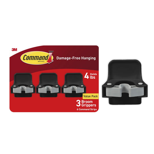 Command Large Black Broom Grippers, 3 Grippers, 6 Strips - Image 1