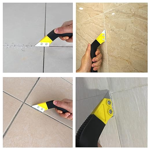 Running Man Grout Remover Tool, Sturdy Angled Grout Scraping Rake Tool with 3 Pieces Extra Blades Replacement for Tile Cleaning, 4 Pieces Silicone Sealant Tool