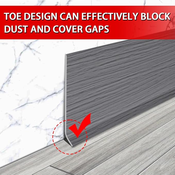 Vinyl Wall Base Baseboard Molding Trim 6" Flexible Self Adhesive Rubber Wall Base Moulding Trim Peel and Stick Design, 6 Inch x 20 Feet, Medium Grey Wood