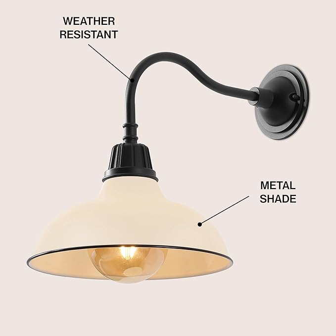 JONATHAN Y JYL7613M Aurora 12.25" 1-Light Farmhouse Industrial Indoor/Outdoor Iron LED Gooseneck Arm Outdoor Sconce for Entryway Lobby Kitchen Bathroom Bedroom Living Room Hallway, Matte Almond