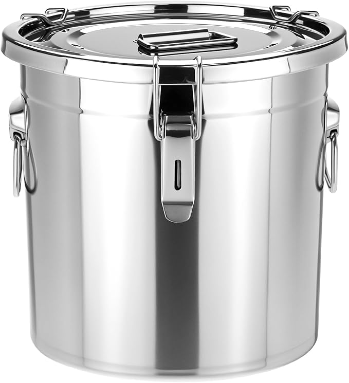 QWORK 304 Stainless Steel Airtight Food Storage Containers with Locking Clips and Lids, 12L/3.17Gal Large Kitchen Canister for Rice, Flour, Sugar, Coffee, Grain