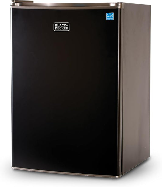 BLACK+DECKER 2.5 Cu. Ft. Compact Refrigerator, ENERGY STAR Certified, Single Door Mini Fridge with Chiller Compartment, Personal Fridge for Home or Dorm Room, R600a Refrigerant, BCRK25B, Black