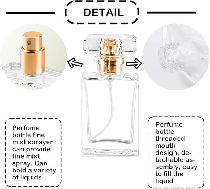 Empty Perfume Bottle Refillable 12PCS 30ml Glass Clear Travel Spray Atomizer Bottle Container Perfume Fine Mist Spray Pump Bottle Dispenser for Essential Oil Liquid (Square 30ml-12PCS)