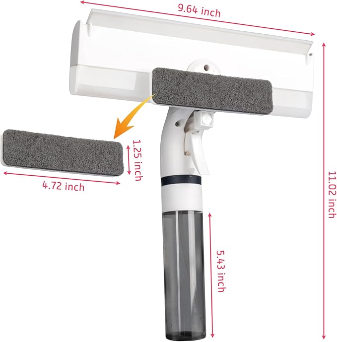 3 in 1 Professional Window Cleaner, Glass Cleaning Wiper with Spray & Waste Water Collection Tank, Water Spray, Window Washer Squeegee for Home, Outdoor Windows & Car Glass, White