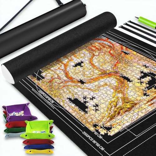 Portable Puzzle Mat Roll Up Set with 8 Sorting Trays, Pump - Image 2