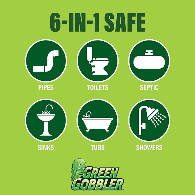 Green Gobbler Drain Clog Dissolver | Powerful Liquid Drain Opener & Toilet Clog Remover | Safe for Pipes & Septic | 2 Pack