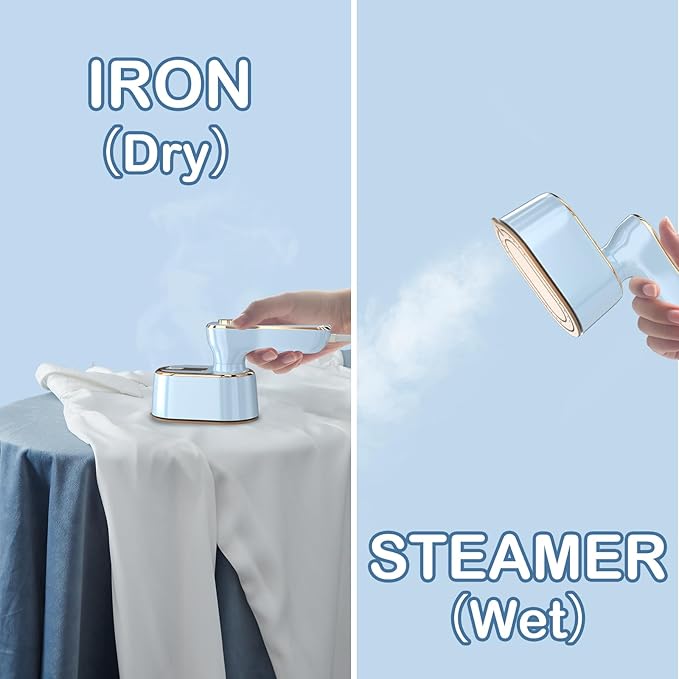 Travel Steamer Iron for Clothes - Portable Ironing Machine Small Size Portable Steamer Travel College Dorm Home Essentials (SkyBlue)