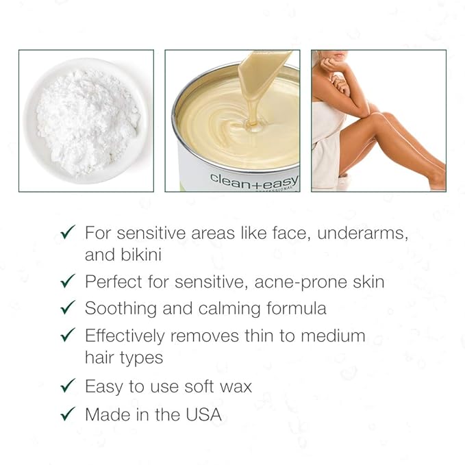 Clean + Easy Zinc Oxide Ultra Sensitive Soft Wax for Hair Removal - Depilatory Wax for Sensitive Skin, Removes Fine to Medium Hair, DIY Waxing, 14oz