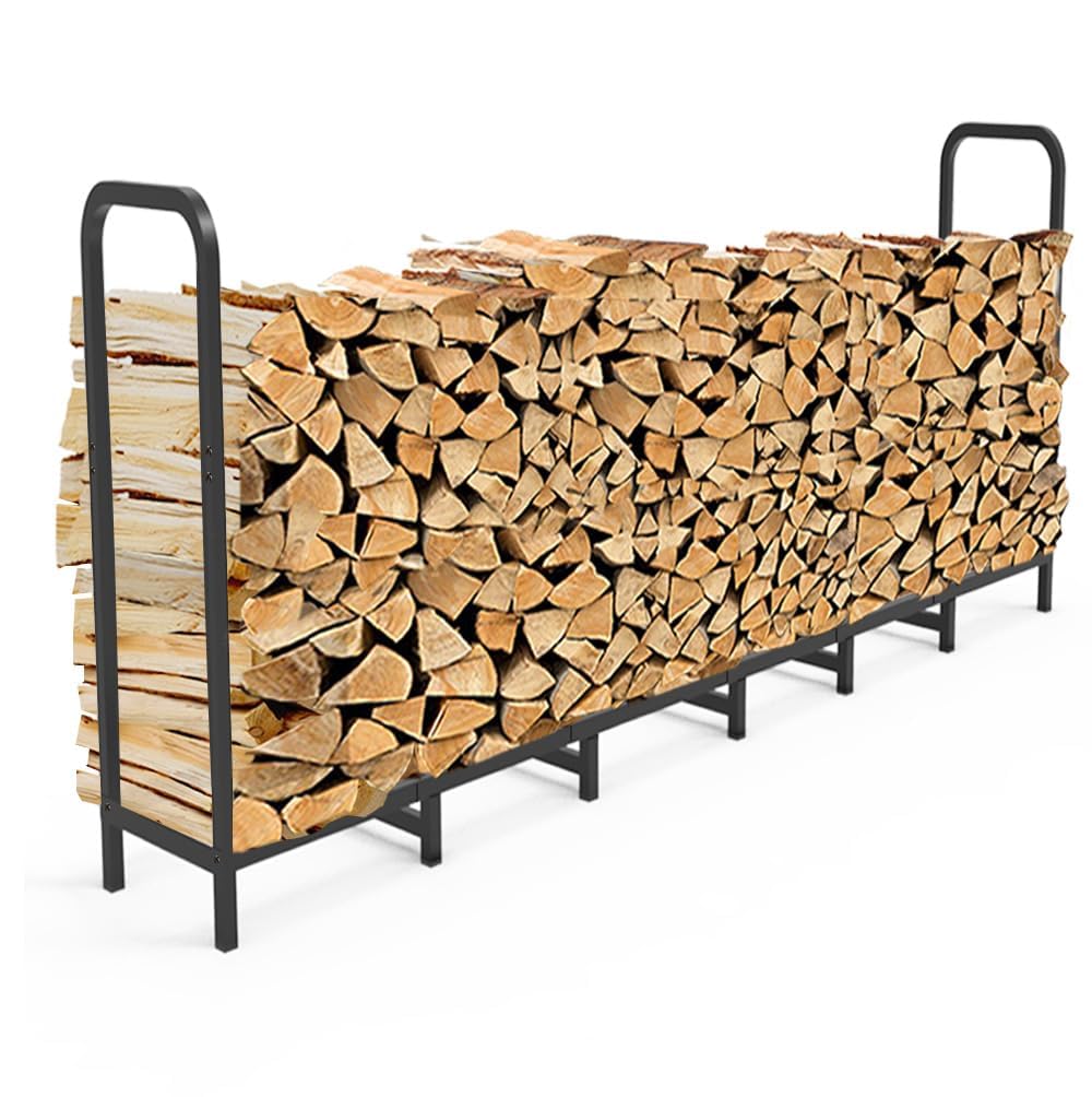 8ft Firewood Rack Holder, Adjustable Heavy Duty Fire Log - Image 1