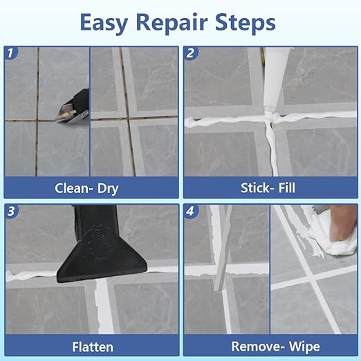 Tile Grout Repair Kit - White Grout Filler, Grout Sealer Fast Drying Grout Repair Kit Restore and Renew Joints Line for Bathroom Shower Kitchen Floor Tile, Waterproof (17.64 oz, White)