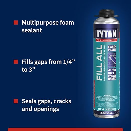 Fill All 24 oz Gap Filler Expanding Foam Sealant, Gaps & Cracks Spray Foam Insulation, Waterproof Polyurethane, Gun Not Included (1x24oz)