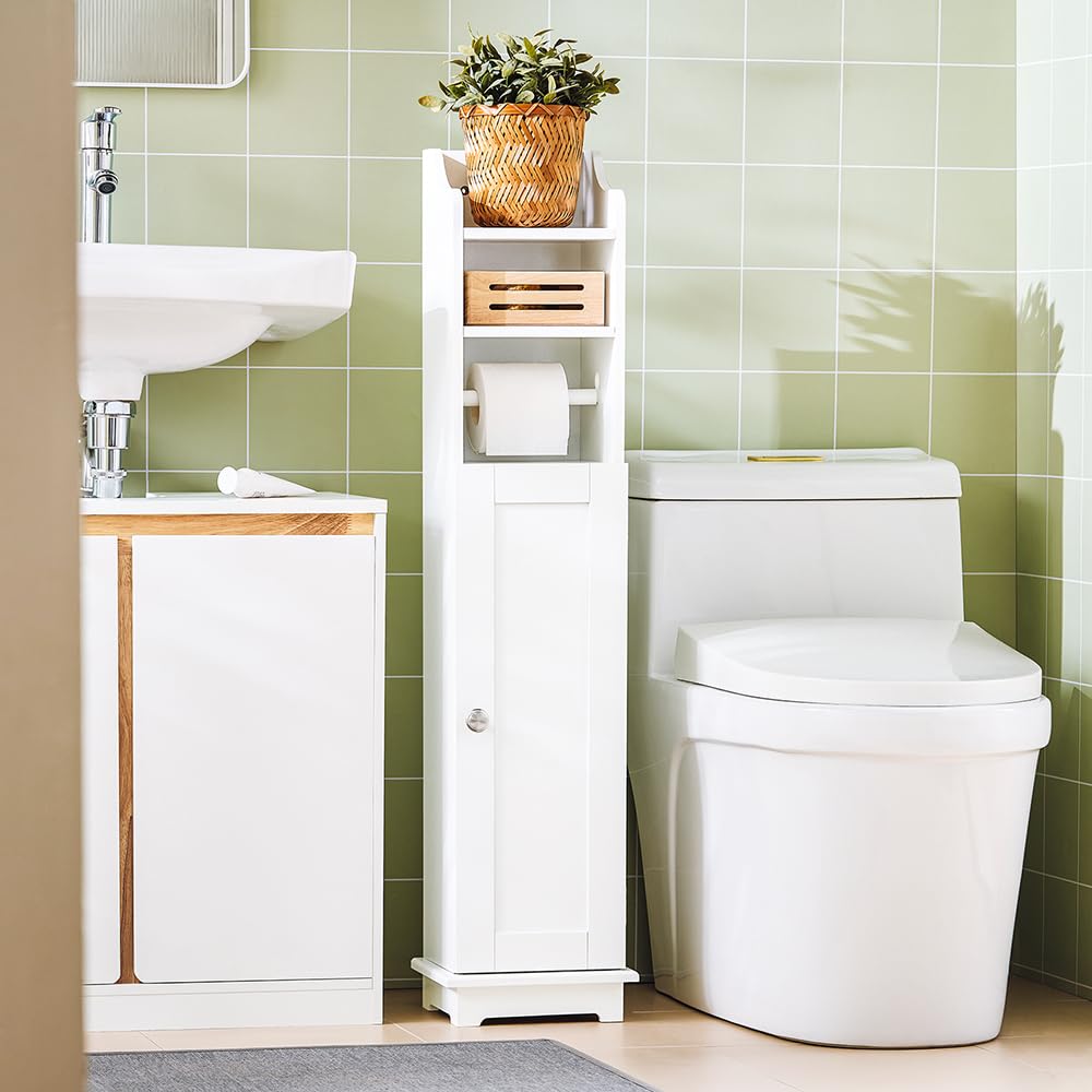 Haotian Toilet Paper Storage Cabinet, 7.8 x 9 x 39 in, White - Image 1