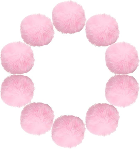 uxcell 3.5 Inch Faux Fur Pom Pom Balls, 10 Pcs Light Pink Fluffy Soft Faux Fur Pom Poms for Hats with Elastic Loop for DIY Knitting Hats Keychain Scarves Gloves Bags Shoes Accessories