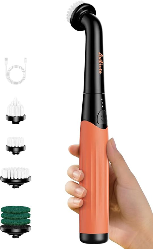 Rechargeable Electric Grout Brush, Upgraded Cordless Power Scrubber Kit, Waterproof Cleaning Brush & 6 Replacement Heads for Bathroom, Kithchen, Tub, Grout, Crevice