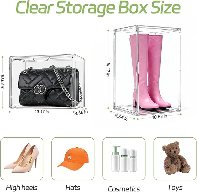 Clear Stackable Storage Bins, Acrylic Display Case, Acrylic Boxes with Lids, Magnetic Lid Storage Bins for Handbags & Purse, Large Figures Collectibles, Storage Box for Home Organization(5 Pack)