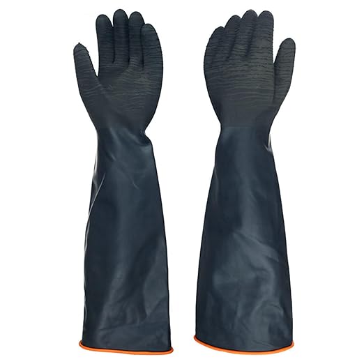 North Tower Heavy Duty Rubber Gloves, Industrial Gloves Waterproof Reusable Protective Work for Cleaning, Dishwashing, Upgraded with Non-Slip Design, Black(22in,1pair)