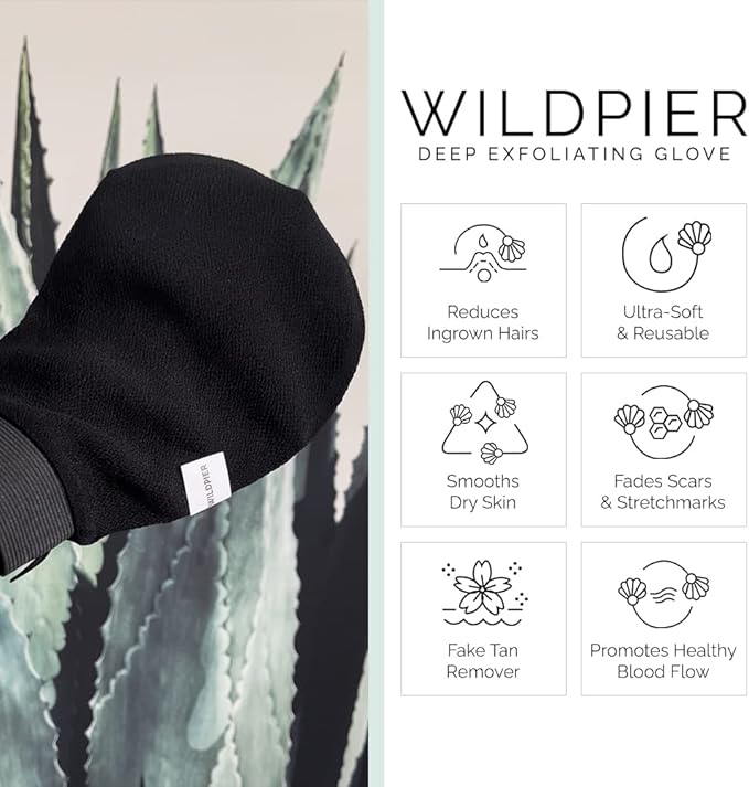 Wildpier Beauty Luxe Deep Exfoliating Glove - Biodegradable Viscose, Body Exfoliator Improves Skin Texture, Exfoliating Face Scrub Reduces Acne, Dead Skin Remover for Body, Body Scrubber Exfoliator