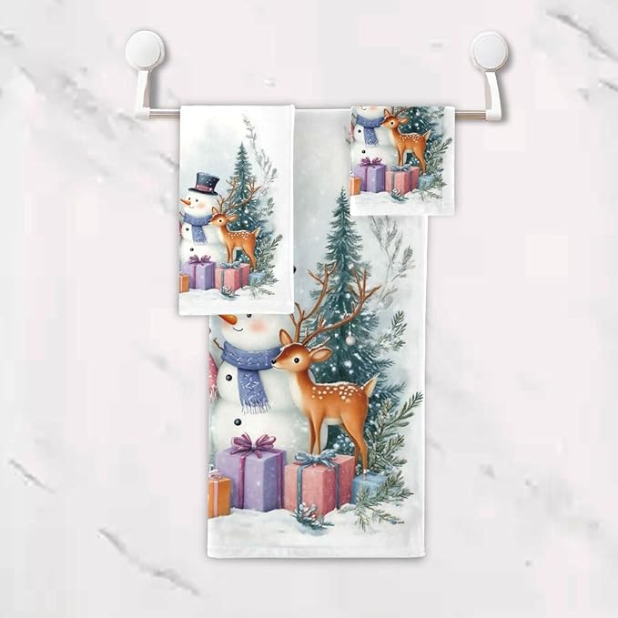 Pfrewn Christmas Winter Towels Set of 3 Blue Cyan Glitter Snowflakes Bathroom Towel Soft Absorbent Bath Hand Towels Washcloth Guest Towel Sets Xmas Holiday Decor