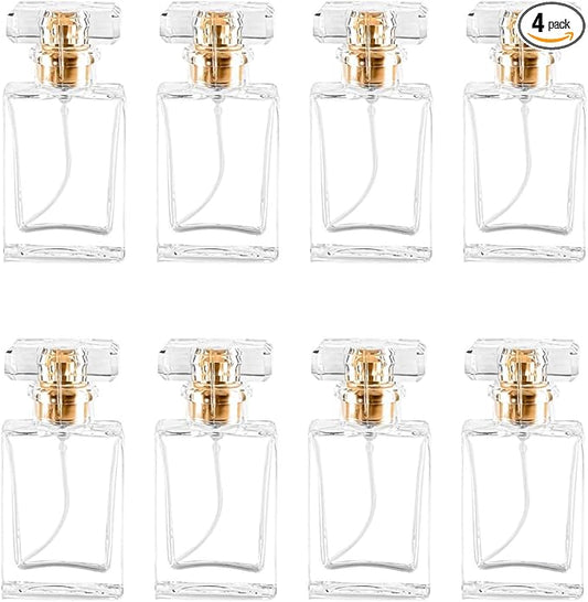 Empty Refillable Perfume Spray Atomizer - 8 PCS 30ml Glass Clear Travel Container - Fine Mist Pump Dispenser (Square)