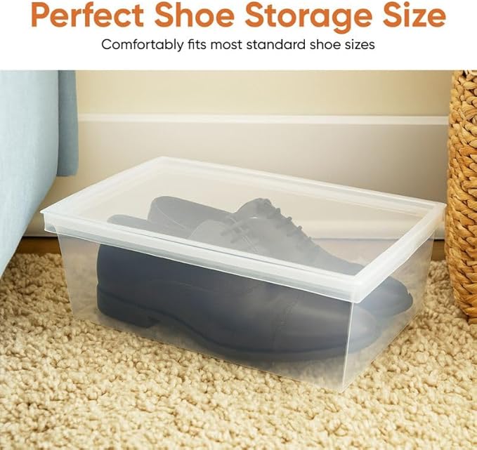 Superio Shoe Box Modern Storage Container 8 Pack - 6.5 Quart/6 Liter, Stackable Plastic Shoe Box Organizer (13.5"L x 8.35"W x 5.2"H)