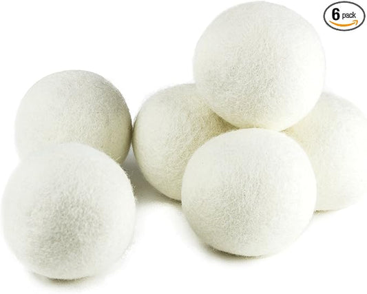 (Upgraded) SnugPad XL Size Wool Dryer Balls Natural Fabric Softener & 100% Organic Premium New Zealand Wool, Reduce Wrinkles & Save Time, Baby Safe & Hypoallergenic, White 6Count