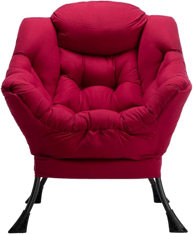 HollyHOME Lazy Chair with Armrest and Side Pocket, Comfy Accent Lounge Chair,Leisure Sofa Armchair for Living Room, Bedroom, Dorm, or Small Spaces, Oversized Reading Sofa Chair, Burgundy