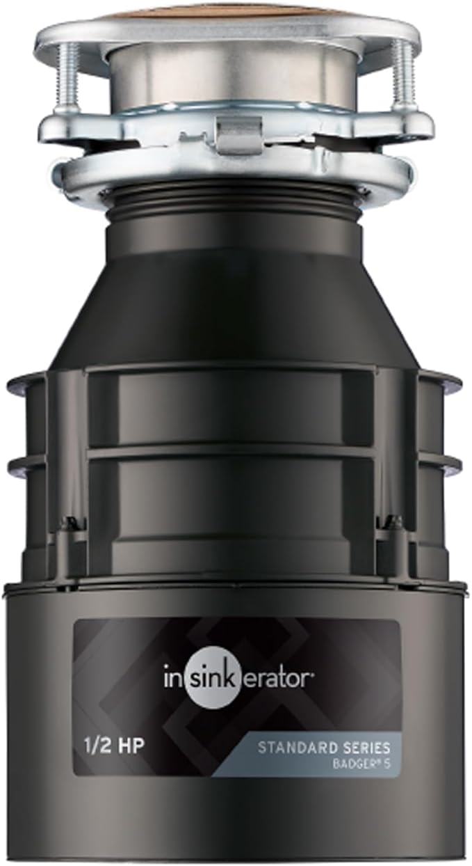 InSinkErator Badger 5 Garbage Disposal, Standard Series 1/2 HP Continuous Feed Food Waste Disposer, Black, Set of 1 & STP-PL Sink Stopper for Garbage Disposals, Black
