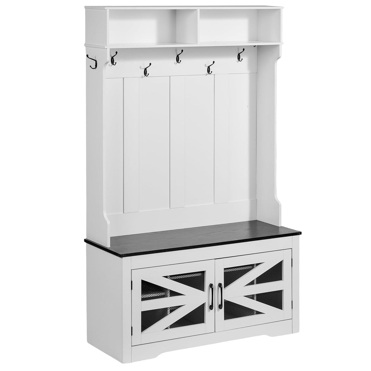 VEVOR Hall Tree Entryway Bench, LED Coat Rack with Shoe Storage - Image 1