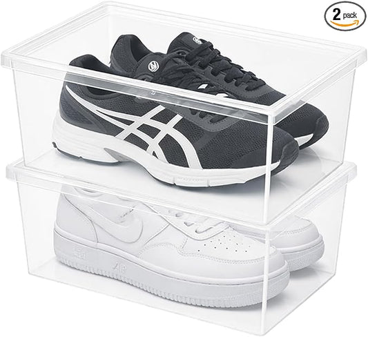 Superio Shoe Box Modern Storage Container 2 Pack - 6.5 Quart/6 Liter, Stackable Plastic Shoe Box Organizer (13.5"L x 8.35"W x 5.2"H)