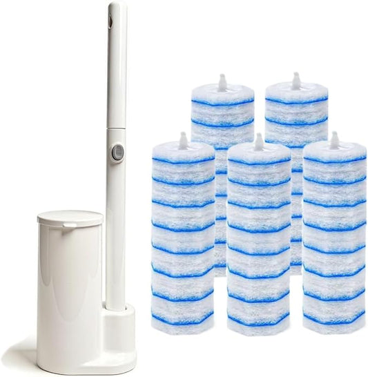 Disposable Toilet Brush Cleaning System with 50pcs Toilet Cleaner Refill Pads for Most Toilet Brush Heads,Wall Mounted Disposable Toilet Bowl Brush and Holder Set for Bathroom Cleaning