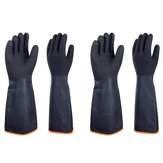 North Tower Heavy Duty Rubber Gloves, Industrial Gloves Waterproof Reusable Protective Work for Cleaning, Dishwashing, Upgraded with Non-Slip Design, Black（18in,2 pair）