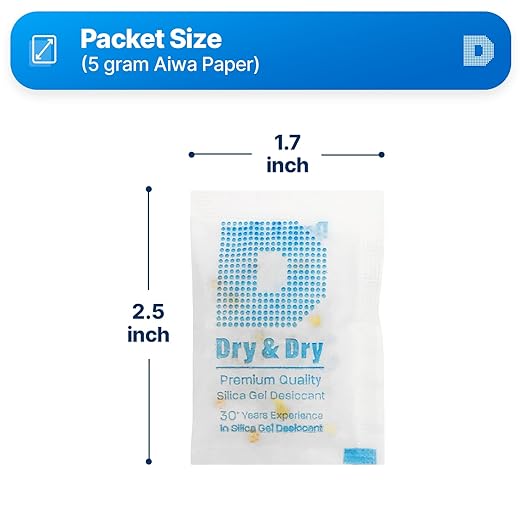 Dry & Dry Premium Orange Indicating Silica Gel Packets Desiccants - Food Safe Silica Gel Packets - Orange - 20 Packets (5 Gram)