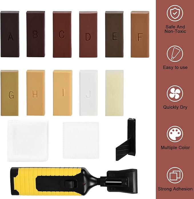 Wood Floor Repair Kit with 11 Colors Repair Wax Blocks, Upgrade Switch Wood Laminate Vinyl Furniture Repair Kit Floor Scratch Repair for Floor, Cabinet, Stairs