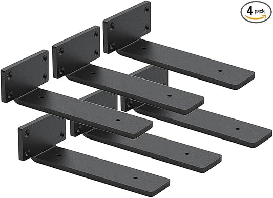 6 Pack Shelf Brackets 8 Inch Floating Shelf Bracket 1/5 inch Thick Heavy Duty Hidden Shelf Brackets Iron Metal Brackets for Shelf Support with Screw Included
