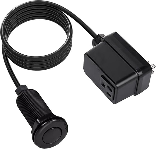CLEESINK Garbage Disposal Switch, Cordless Air On Off Kit for Food Waste Disposer, Plastic Black, LONG 3.5" Sink Top Push Button