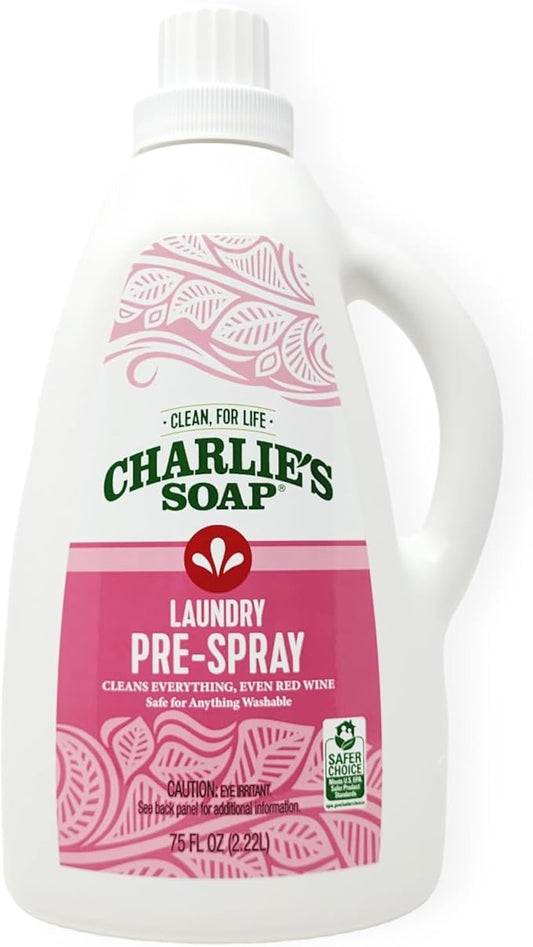 Charlie’s Soap Laundry Pre-Spray Stain Remover Refill (75.0 fl oz), Natural Laundry Pretreat and Stain Remover (One 75oz Refill)