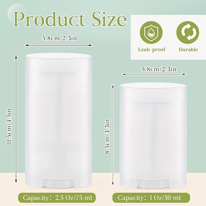 50 Pack Transparent Empty Deodorant Containers, 75ml/2.5oz, Bottom Filling, Refillable Deodorant Tubes Lipstick Balm Tubes Twisted, Plastic Oval for Homemade DIY Aromatherapy, Balm, Lotion