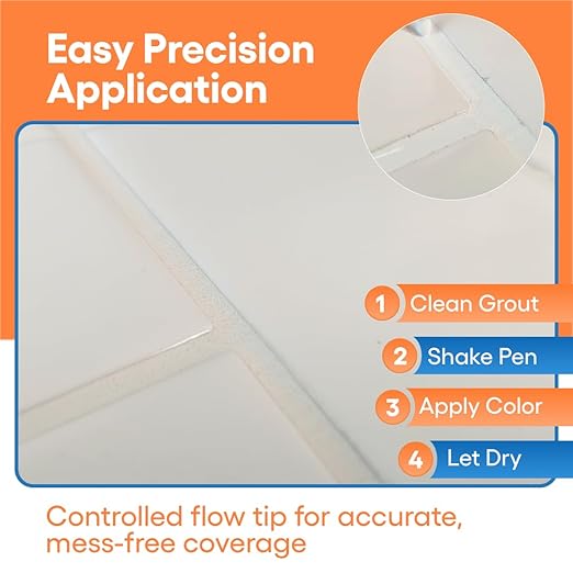 White Grout Paint Pen Tile Grout Colorant & Sealer Marker, Quick-Dry, 3 Adjustable Tips (2-3 mm), Ideal for Bathroom, Shower, Kitchen Tiles Restores Grout Lines