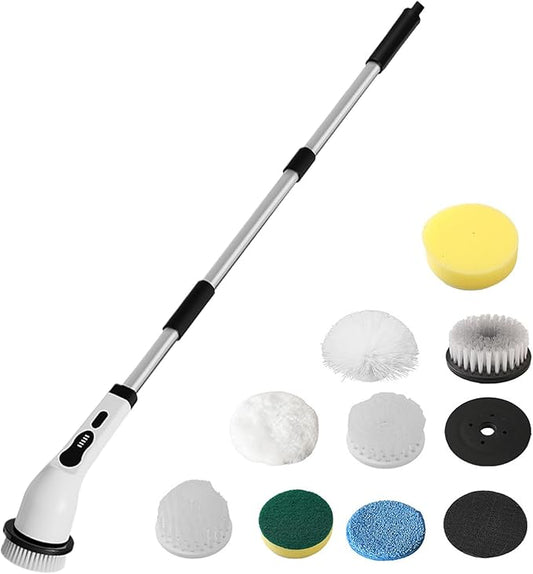 Electric Cleaning Brush, with Powerful Stain Removal, 124x14x9cm, Cordless Scrub Brush, Rechargeable Scrubber, Adjustable Handle, for Bathroom, Kitchen, Car, Shower, Floor, Tile, Tub, Wall, Toilet