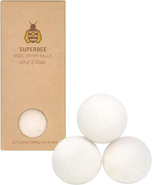 SuperBee Wool Dryer Balls – 100% New Zealand Wool, Natural Fabric Softener for Laundry – Eco Friendly Reusable Fragrance Free