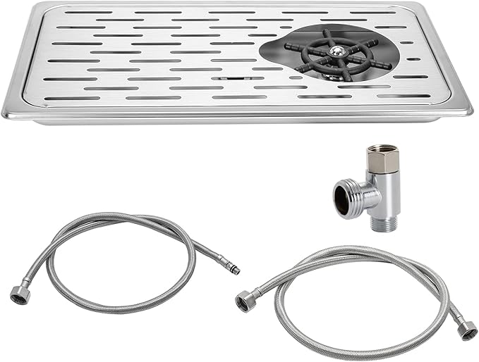 DIBTSA Pitcher Rinser, Espresso Rinser with Spray, Drain and Drip Tray, Stainless Steel Bar Glass Rinser for Sink, Cup Washer for Home Kitchen Hotel Cafe Restaurant (16.7x9.1x1.2 Inch)