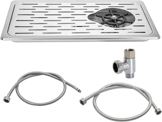 DIBTSA Pitcher Rinser, Espresso Rinser with Spray, Drain and Drip Tray, Stainless Steel Bar Glass Rinser for Sink, Cup Washer for Home Kitchen Hotel Cafe Restaurant (16.7x9.1x1.2 Inch)