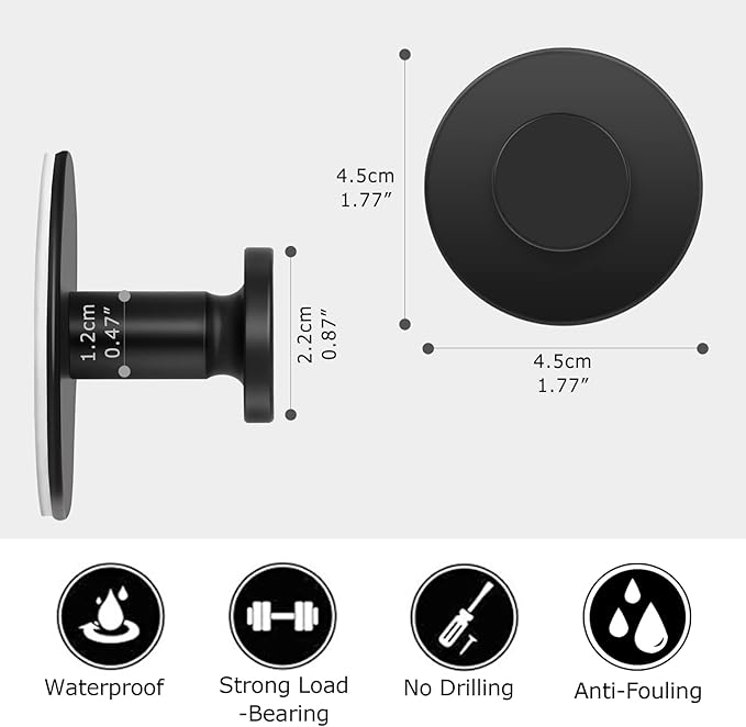 Modern Round Hook Matte Black Self Adhesive Wall Hook 2 Pack Stainless Steel Coat Hooks Towel Hanger for Kitchen Bathroom