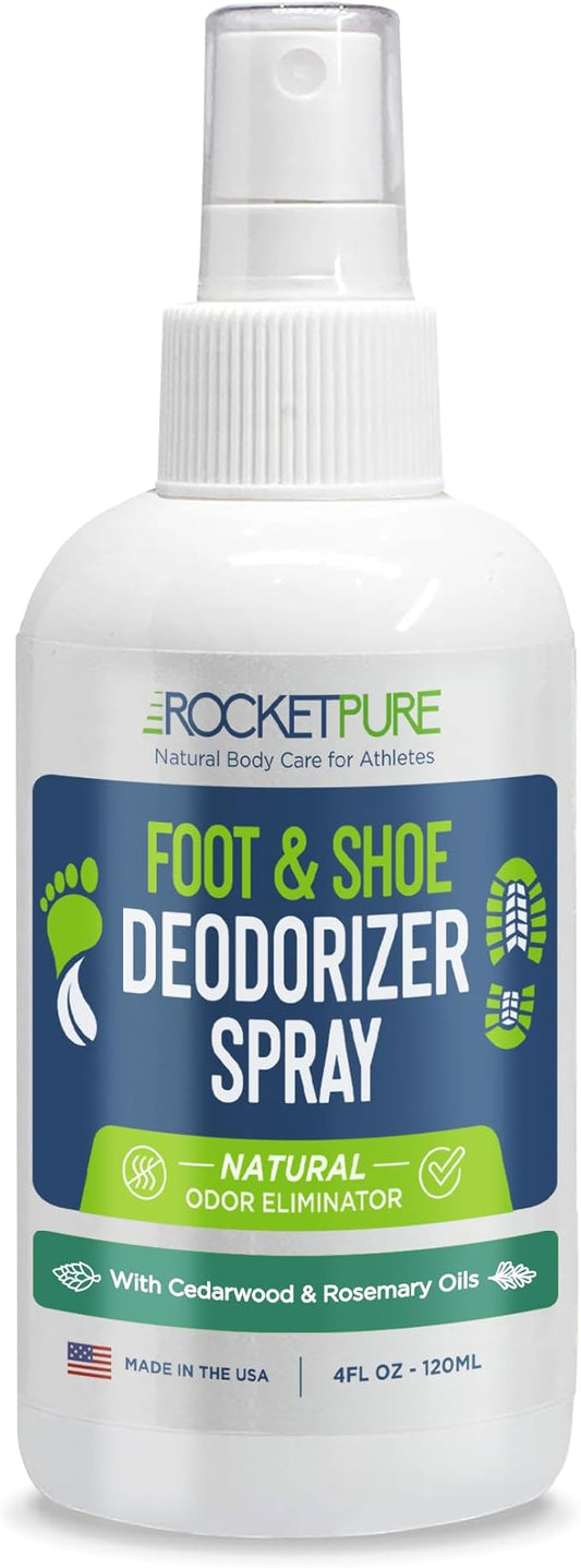 Rocket Pure Natural Foot and Shoe Deodorizer Spray, Deodorant and Odor Eliminator for Smelly Feet, Smell Remover, Formulated with Essential Oils, Made in the USA, Cedar, 4 fl oz