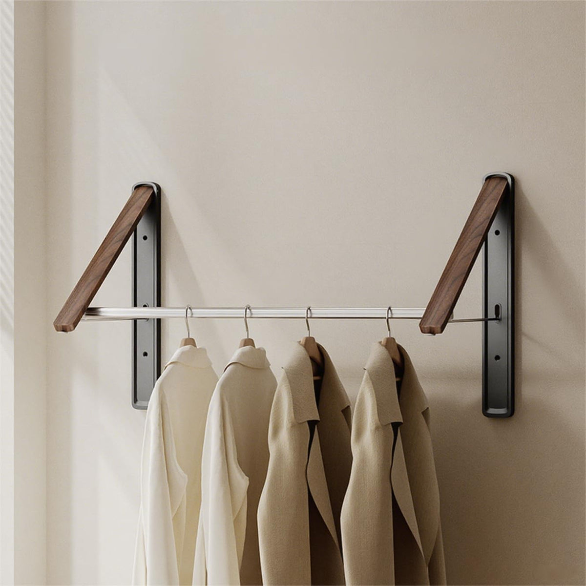 Wall-Mounted Retractable Clothes Drying Rack(Walnut, 2 Pack) - Image 1