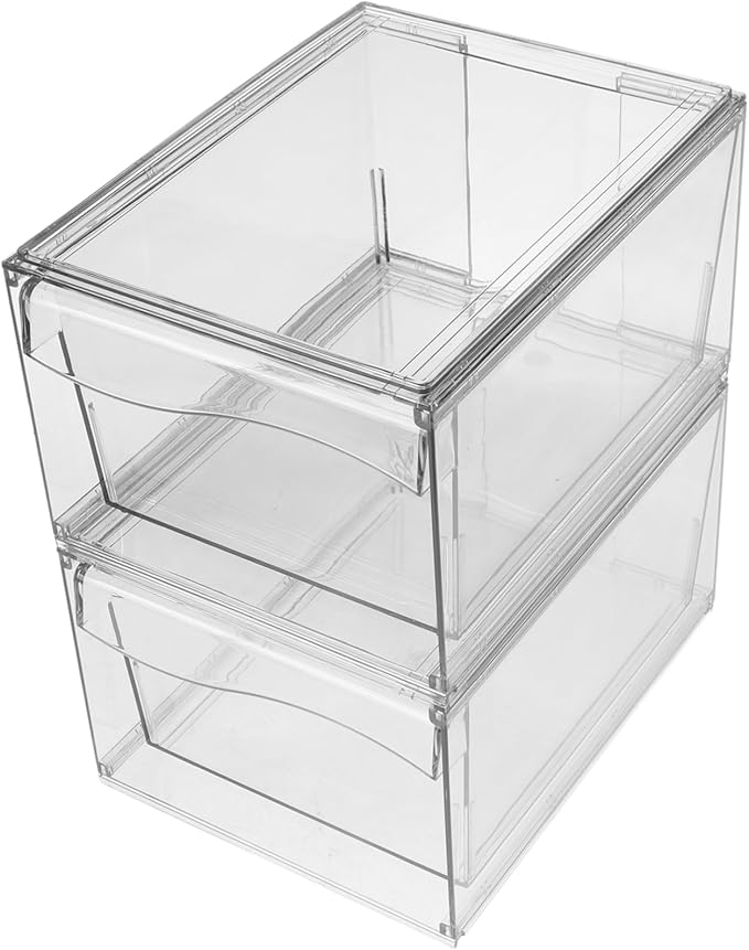 CHILDWEET 2pcs Acrylic Makeup Organizer Stackable Desktop Storage Box for Cosmetics and Items Stylish Vanity Organizer for Bathroom and Bedroom Use