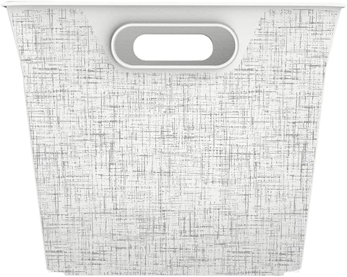 Curver Set of 4 Large V Baskets Decorative Plastic Organization and Storage Basket, White with Tweed Pattern