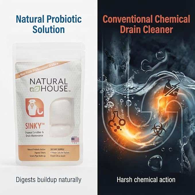 Natural House Sinky - Probiotic Garbage Disposal & Drain Cleaner Pods - Breaks Down Grease - Citrus Scent - Septic Safe - 60 Count