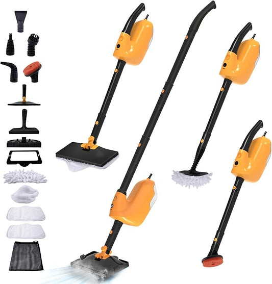 GHORA Steam Mop, All-in-one Handheld Steam Cleaner with 13 Attachments, 23FT Cord, 11.83OZ Removable Tank, Adjustable Height Steam Mops for Floor Cleaning, Hardwood Floors, Carpets, Tiles, Windows